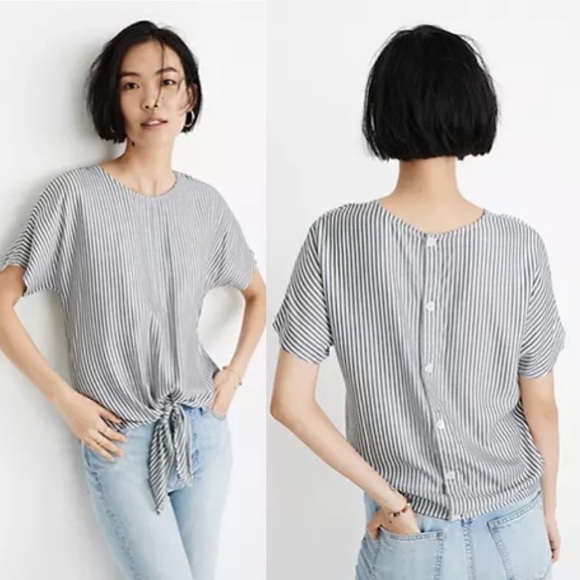 Madewell Button-Back Tie Tee‎ in Classon Stripe Size Small - Picture 1 of 5